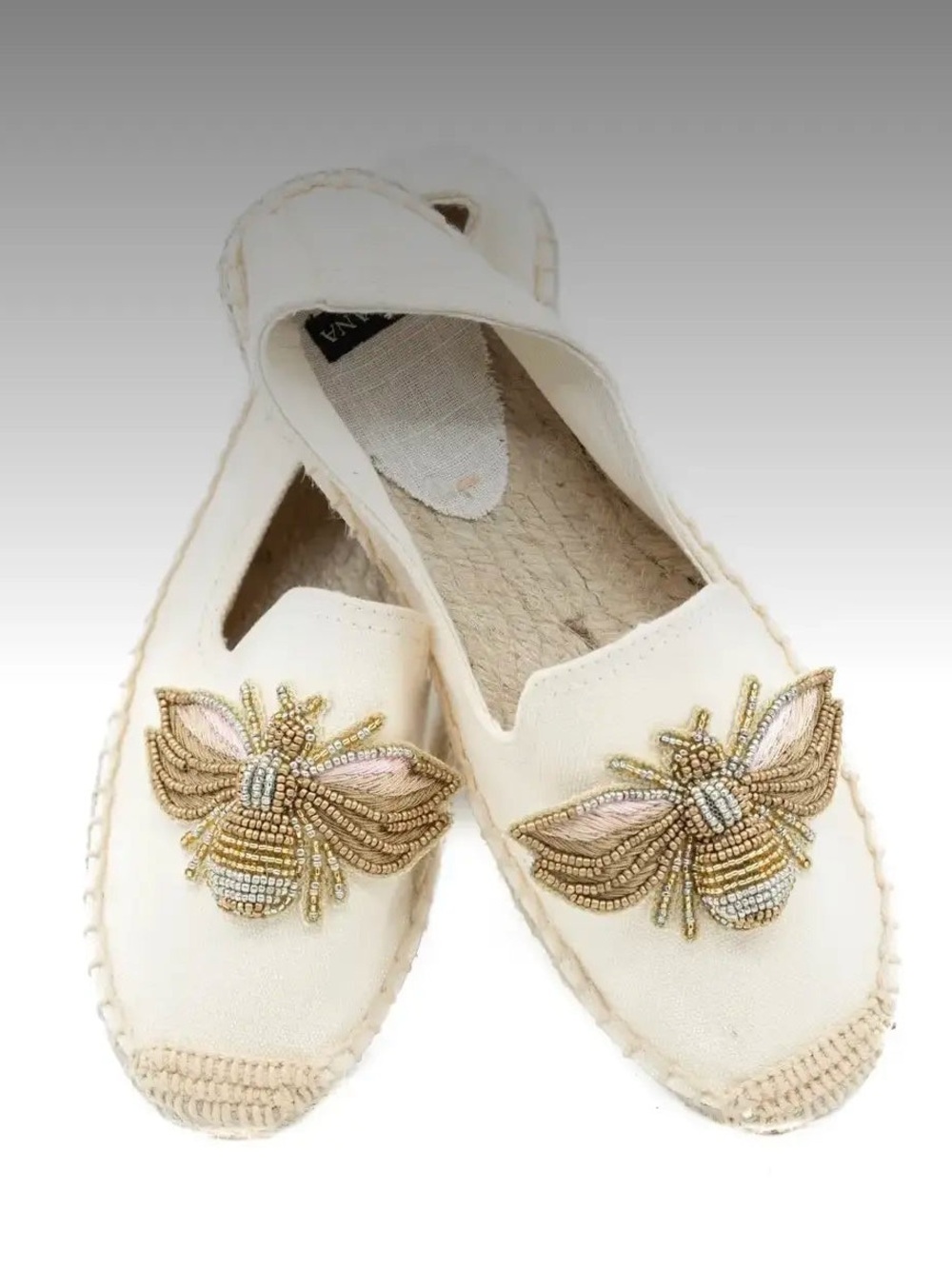 Astoria Beaded Bee Espadrille Flats – Vanilla